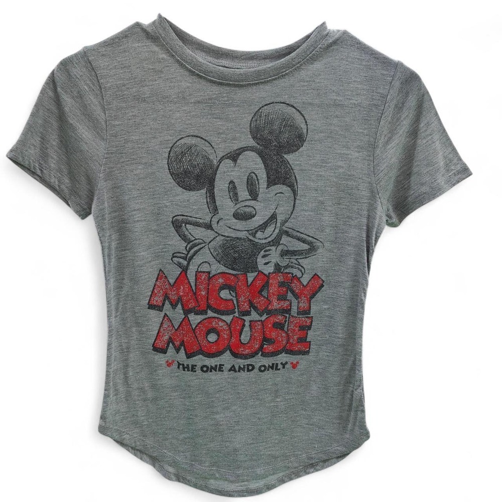 Disney Mickey Mouse Grey Baby Tee Graphic T-Shirt Womens XS JT22798